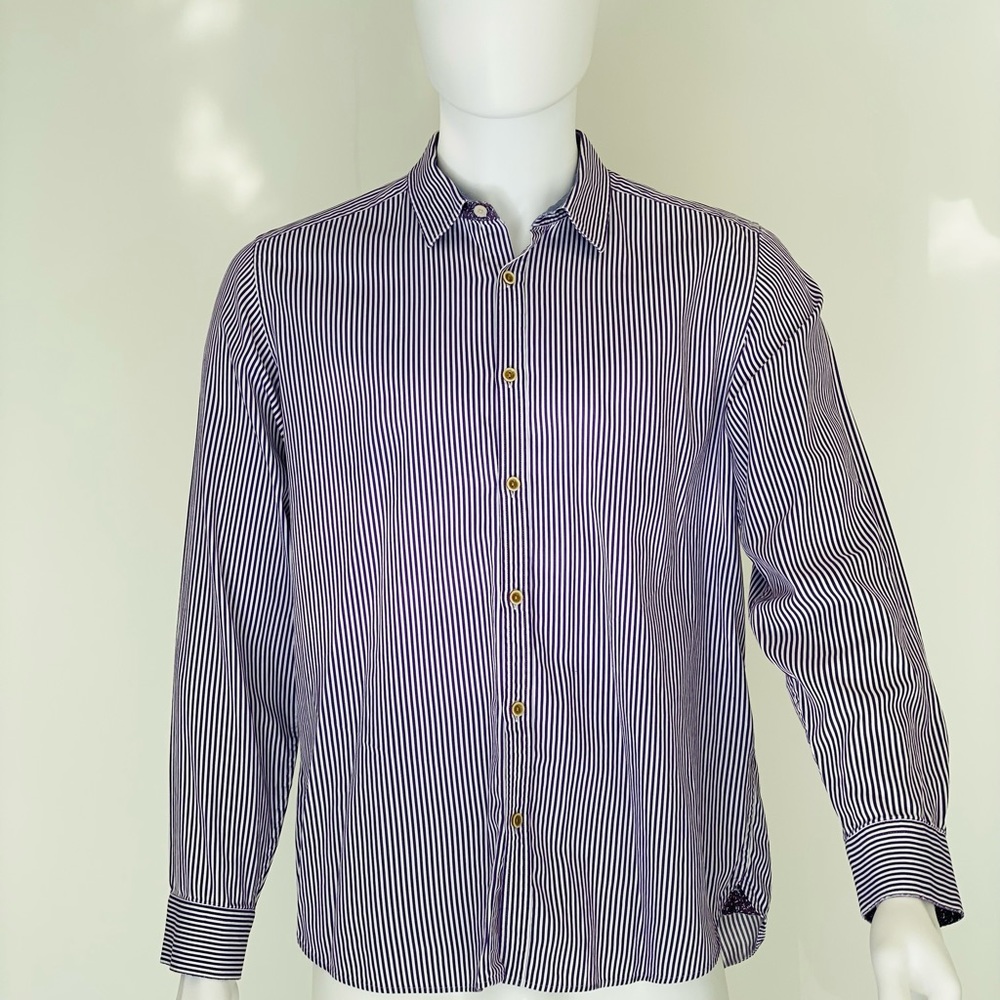Ted Baker London Men ButtonUp Shirt Size 5 (US L) White Light Purple Stripe Long